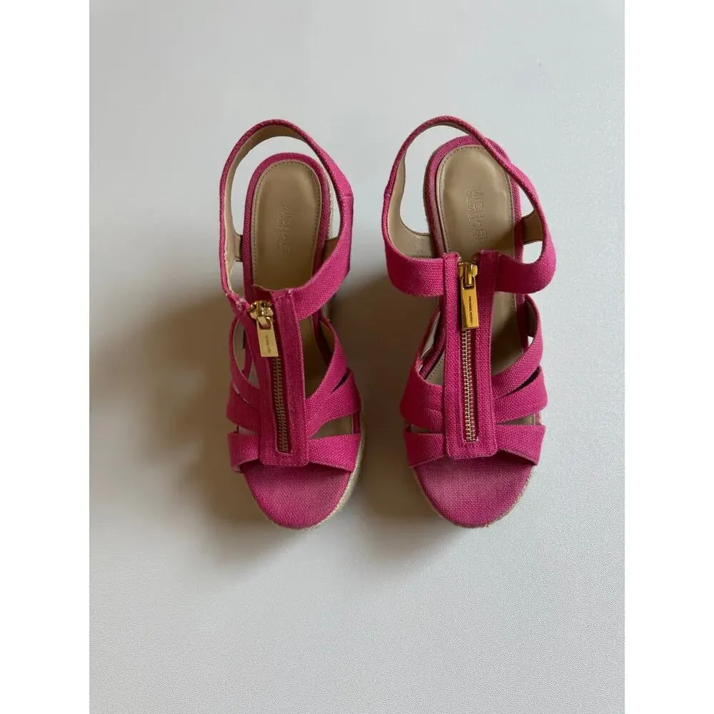 Michael Kors Women's Pink Berkley Platform Wedge Sandals Size 7